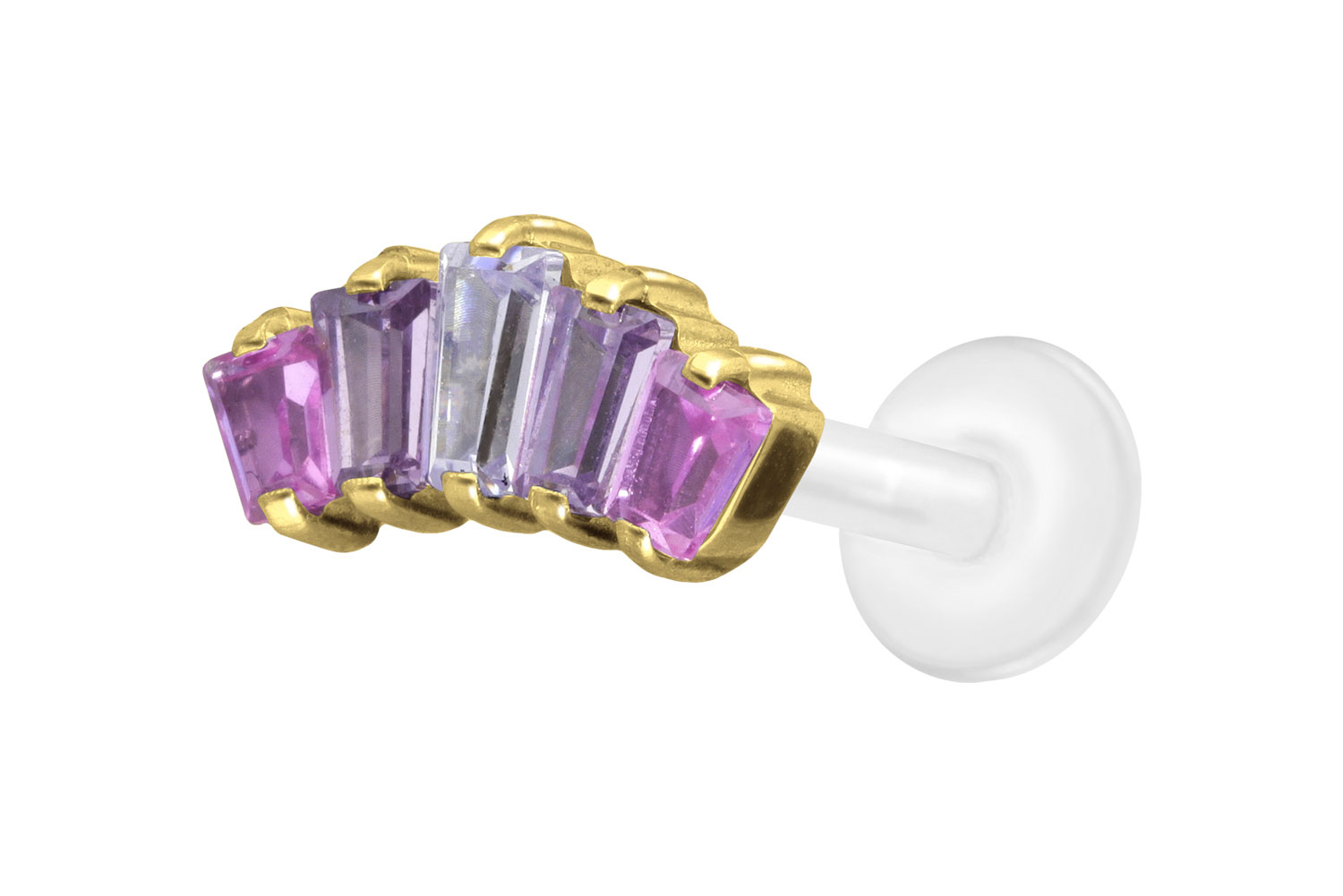 PTFE Labret Piercing mit Innengewinde + Titan-Aufsatz 5 EINGEFASSTE KRISTALLRECHTECKE